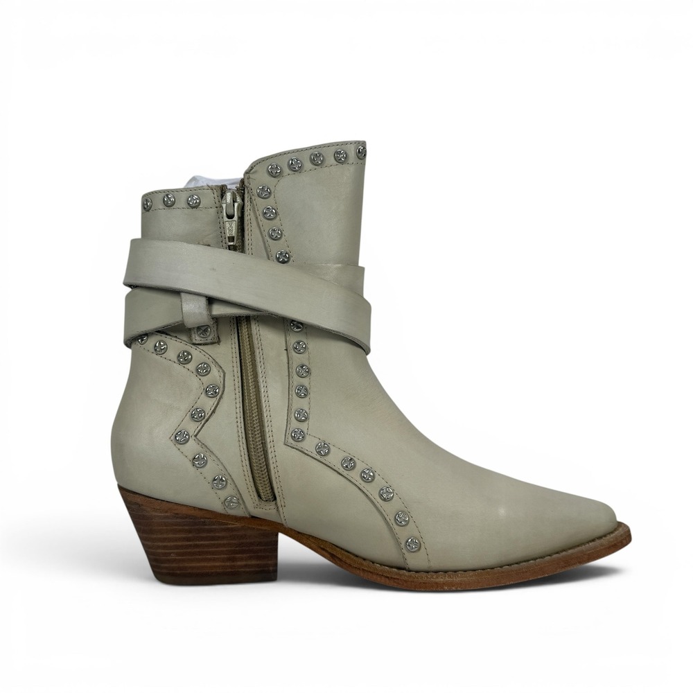Free People Billy Western Bootie Womens 7 EU 37.5 Ivory Studded Leather Zip - Picture 4 of 14